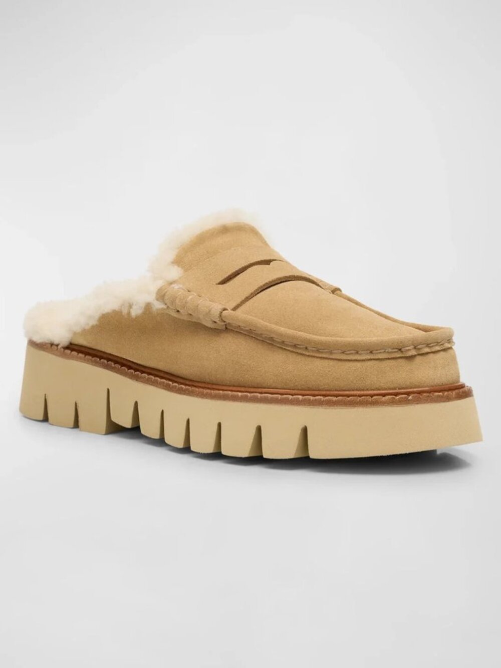 $670 PEDRO GARCIA SAVY SUEDE SHEARLING LOAFER MULE ROPE TAN 40 (DD14)